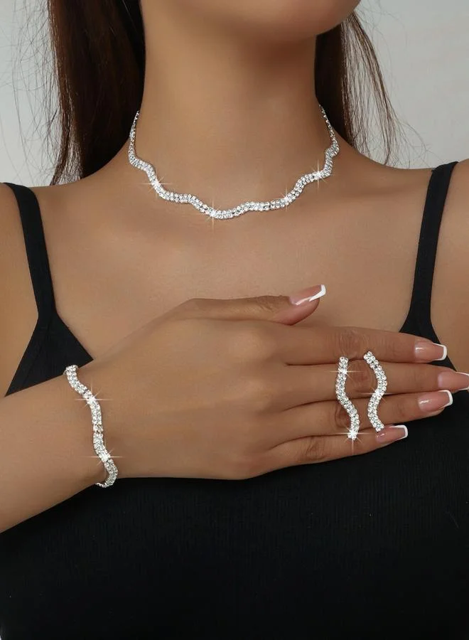 تايك تو طقم مجوهرات 3 قطع عقد وسوار وأقراط منمقة